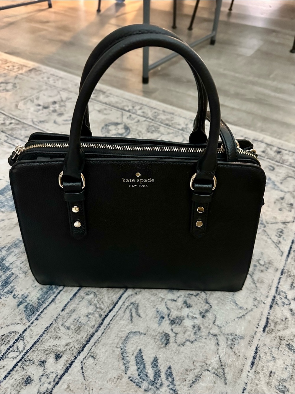 kate spade Black Leather Double-Zip Top-Handle Satchel